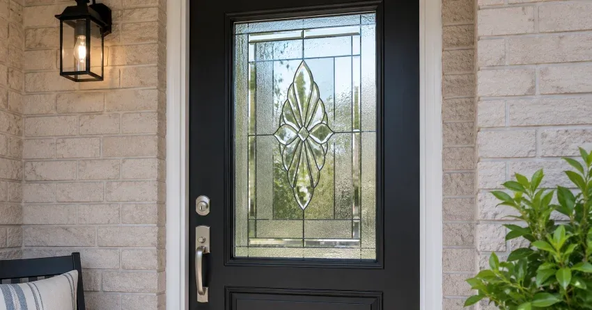 technician replacing a cracked decorative glass panel in Lorne Park, Mississauga