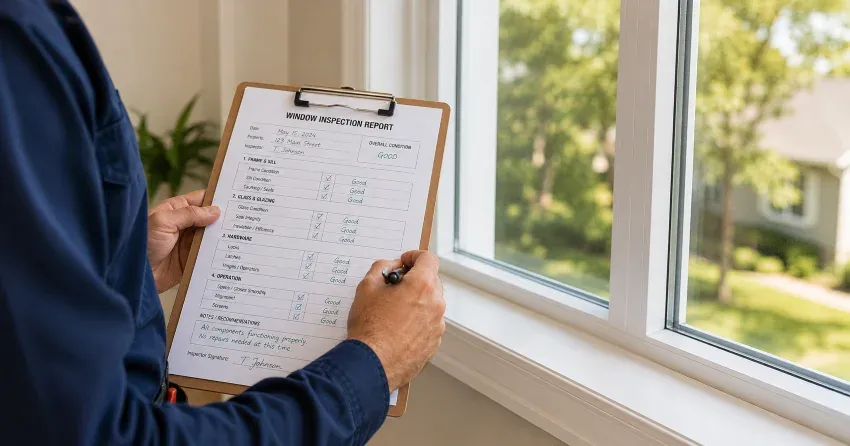 technician inspecting window seal and frame in Dixie, Mississauga