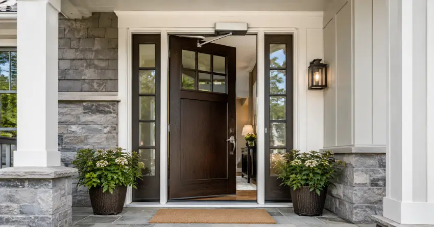 residential automatic door opener installed on exterior entry door in Mississauga