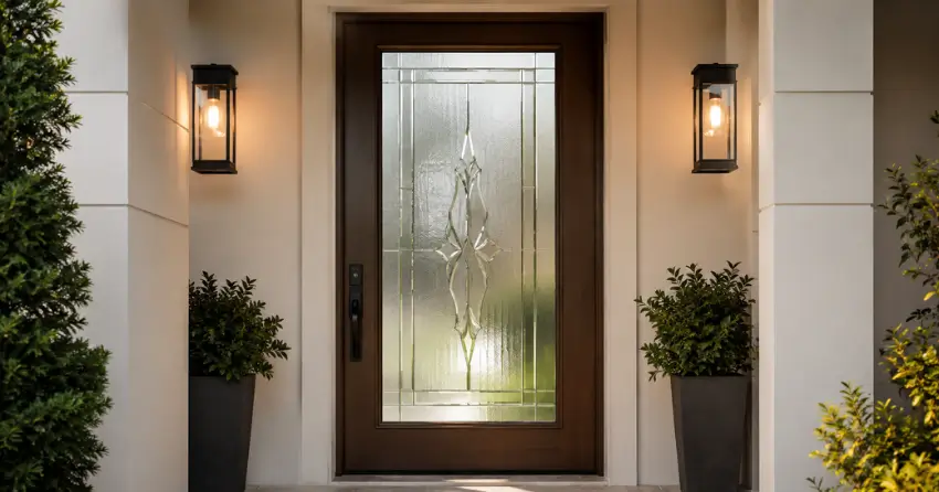 decorative frosted glass panel installed in a front door in Mississauga