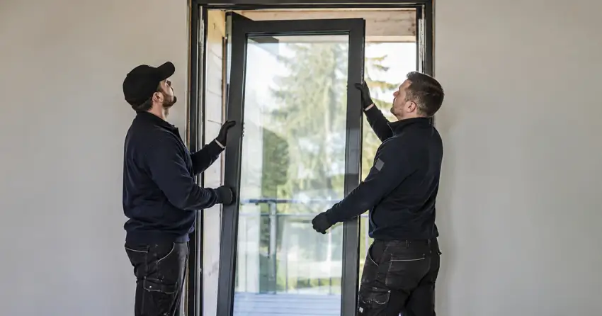 new glass panel being fitted into door frame in Mississauga