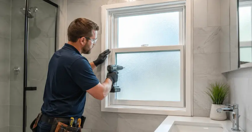frosted glass installation bathroom window in Mississauga