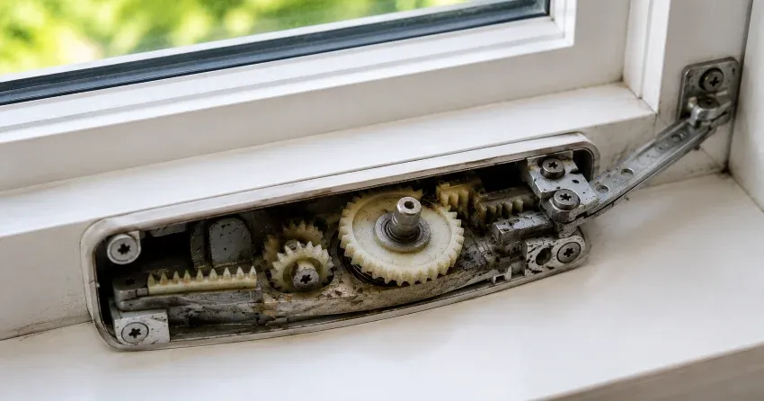 technician replacing casement window crank operator in Clarkson, Mississauga home