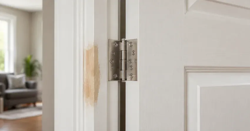technician checking a warped door against a straightedge in Dixie, Mississauga